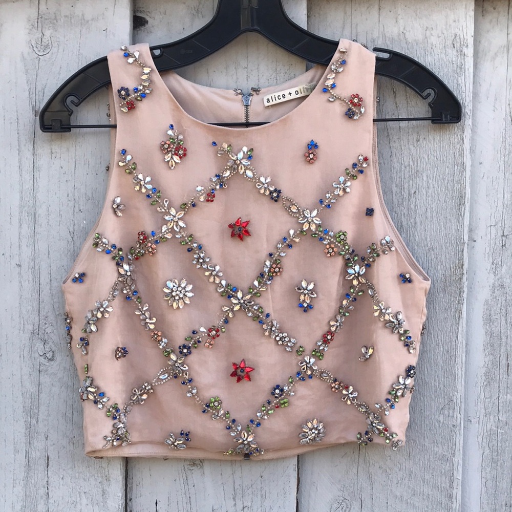Alice + Olivia Blush Pink Embellished Beaded Crop Top - size 6